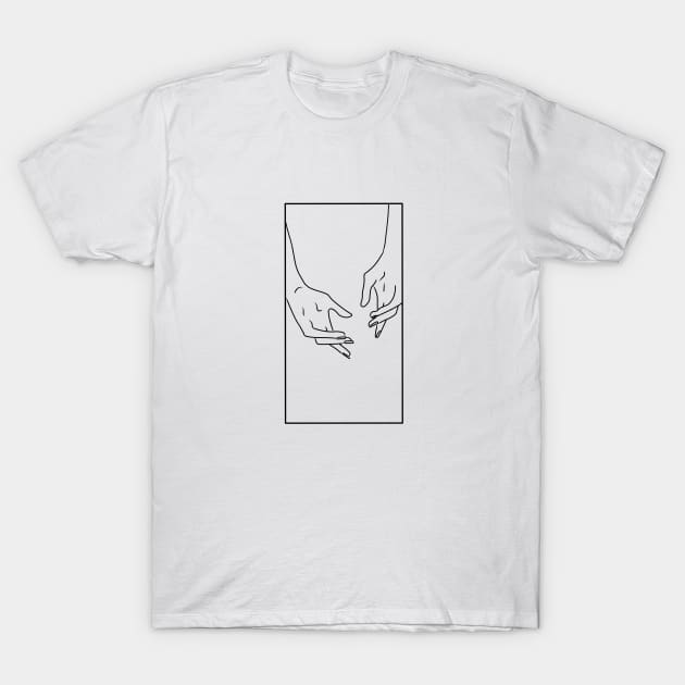 Minimalist Hands Black Line Drawing T-Shirt by TheDoodlemancer